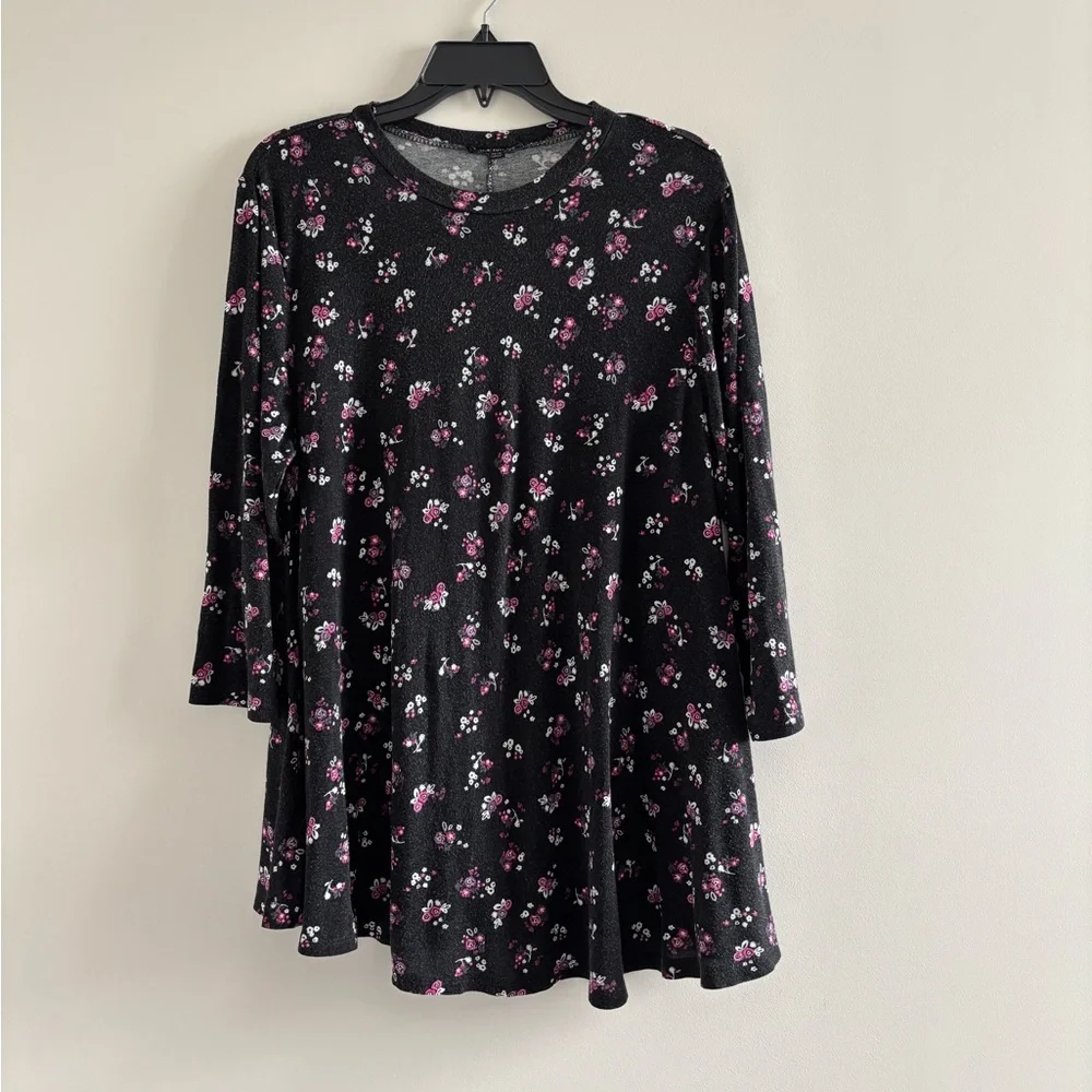 VTG Lane Bryant Top Black Floral Knit Tunic Women’s 14/16 Whimsigoth Boho Grunge